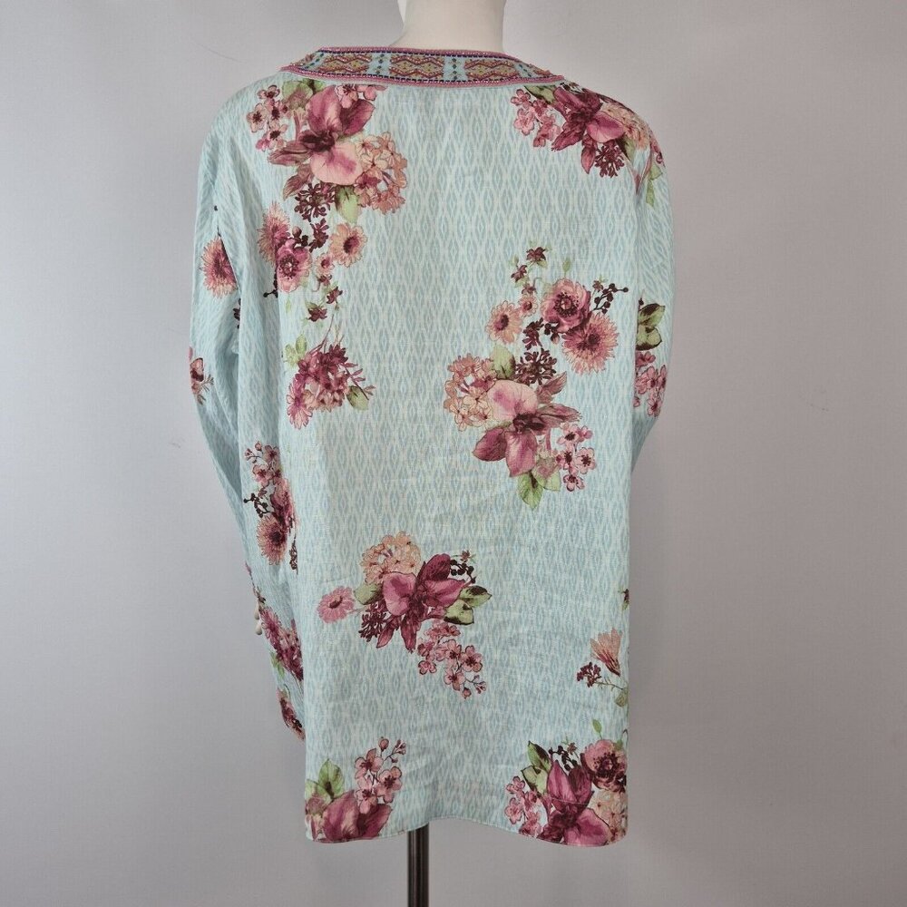 John Mark Women's Floral Print Embroidered and Beaded  Tunic Size 1X Blue NWT (7 - Picture 5 of 12